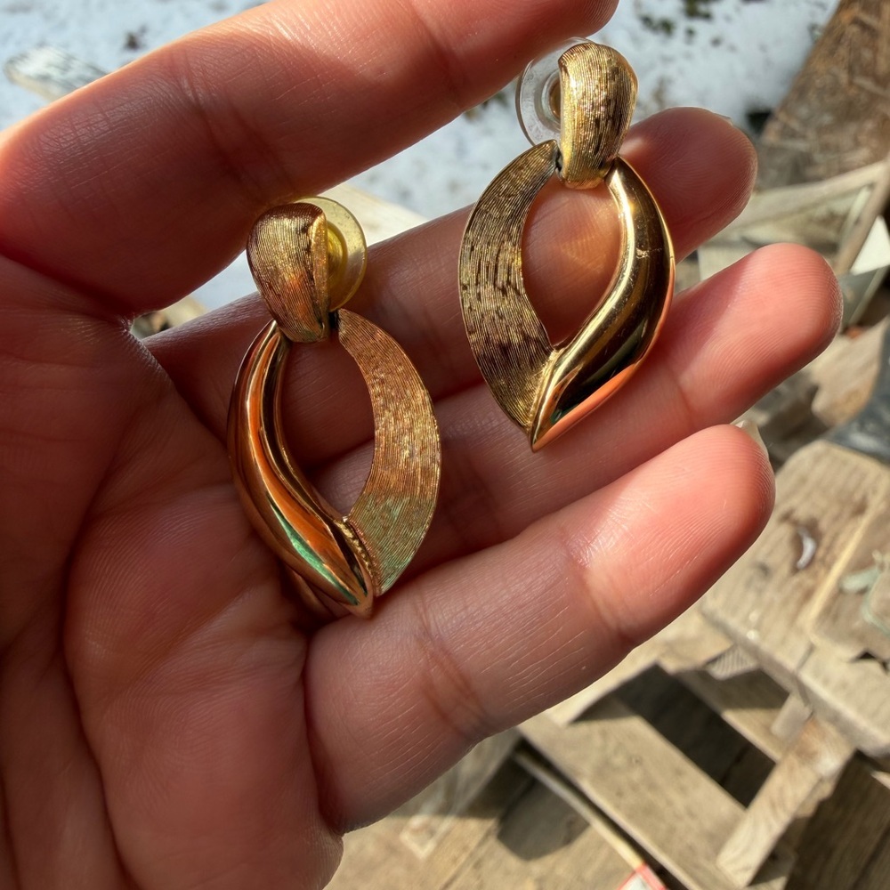Trifari Gold-Tone Twisted Leaf Earrings